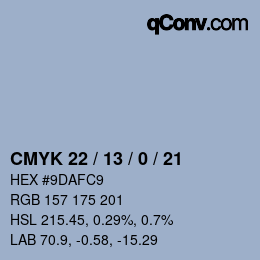 Farbcode: CMYK 22 / 13 / 0 / 21 | qconv.com