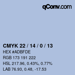 颜色代码: CMYK 22 / 14 / 0 / 13 | qconv.com