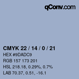 Farbcode: CMYK 22 / 14 / 0 / 21 | qconv.com