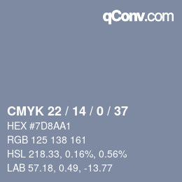 Código de color: CMYK 22 / 14 / 0 / 37 | qconv.com