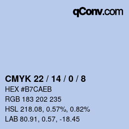 カラーコード: CMYK 22 / 14 / 0 / 8 | qconv.com