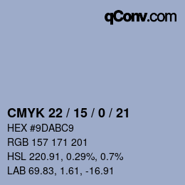 颜色代码: CMYK 22 / 15 / 0 / 21 | qconv.com