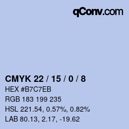 颜色代码: CMYK 22 / 15 / 0 / 8 | qconv.com