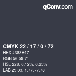 Color code: CMYK 22 / 17 / 0 / 72 | qconv.com