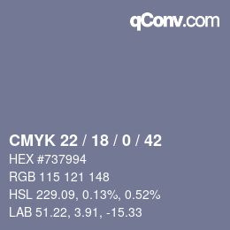 Color code: CMYK 22 / 18 / 0 / 42 | qconv.com