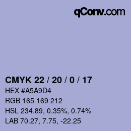颜色代码: CMYK 22 / 20 / 0 / 17 | qconv.com
