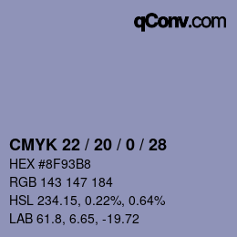 カラーコード: CMYK 22 / 20 / 0 / 28 | qconv.com