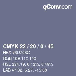 カラーコード: CMYK 22 / 20 / 0 / 45 | qconv.com