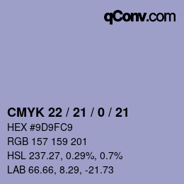 カラーコード: CMYK 22 / 21 / 0 / 21 | qconv.com