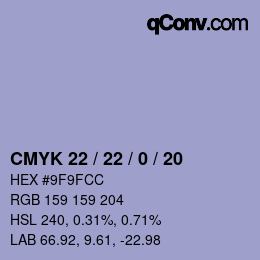 Código de color: CMYK 22 / 22 / 0 / 20 | qconv.com
