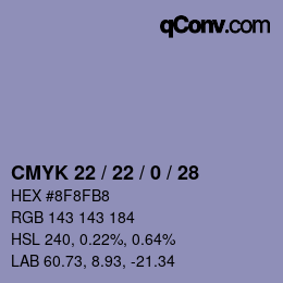 カラーコード: CMYK 22 / 22 / 0 / 28 | qconv.com