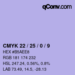 カラーコード: CMYK 22 / 25 / 0 / 9 | qconv.com