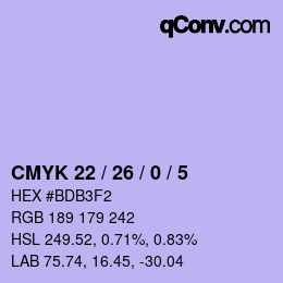Color code: CMYK 22 / 26 / 0 / 5 | qconv.com