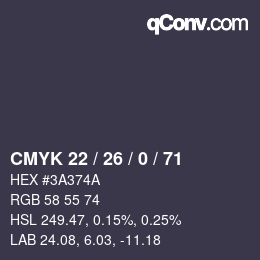 Color code: CMYK 22 / 26 / 0 / 71 | qconv.com