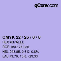 カラーコード: CMYK 22 / 26 / 0 / 8 | qconv.com