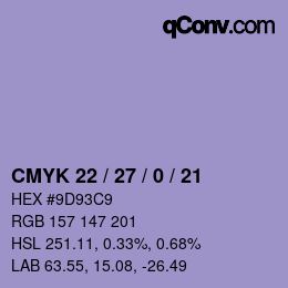 Farbcode: CMYK 22 / 27 / 0 / 21 | qconv.com