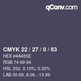 Código de color: CMYK 22 / 27 / 0 / 63 | qconv.com