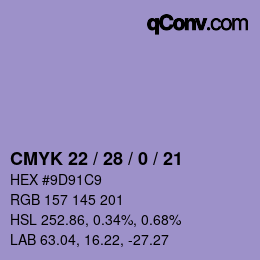 颜色代码: CMYK 22 / 28 / 0 / 21 | qconv.com