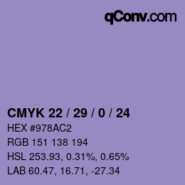 Color code: CMYK 22 / 29 / 0 / 24 | qconv.com
