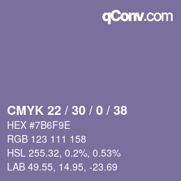 颜色代码: CMYK 22 / 30 / 0 / 38 | qconv.com