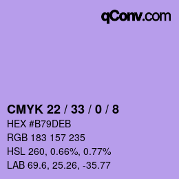 カラーコード: CMYK 22 / 33 / 0 / 8 | qconv.com