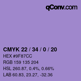 Farbcode: CMYK 22 / 34 / 0 / 20 | qconv.com