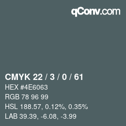 Farbcode: CMYK 22 / 3 / 0 / 61 | qconv.com