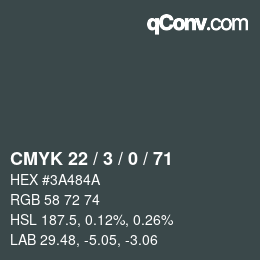 Color code: CMYK 22 / 3 / 0 / 71 | qconv.com