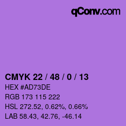 颜色代码: CMYK 22 / 48 / 0 / 13 | qconv.com