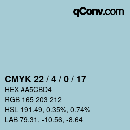 カラーコード: CMYK 22 / 4 / 0 / 17 | qconv.com