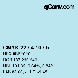 Color code: CMYK 22 / 4 / 0 / 6 | qconv.com