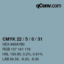 カラーコード: CMYK 22 / 5 / 0 / 31 | qconv.com