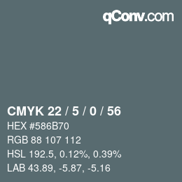 カラーコード: CMYK 22 / 5 / 0 / 56 | qconv.com