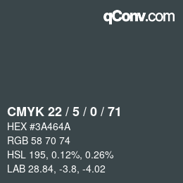 Color code: CMYK 22 / 5 / 0 / 71 | qconv.com