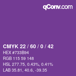 カラーコード: CMYK 22 / 60 / 0 / 42 | qconv.com