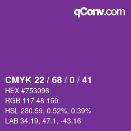 Color code: CMYK 22 / 68 / 0 / 41 | qconv.com