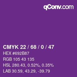 Color code: CMYK 22 / 68 / 0 / 47 | qconv.com