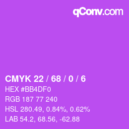 Color code: CMYK 22 / 68 / 0 / 6 | qconv.com
