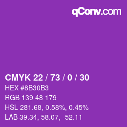 カラーコード: CMYK 22 / 73 / 0 / 30 | qconv.com