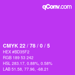 Farbcode: CMYK 22 / 78 / 0 / 5 | qconv.com