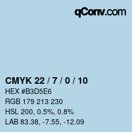 颜色代码: CMYK 22 / 7 / 0 / 10 | qconv.com