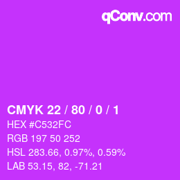カラーコード: CMYK 22 / 80 / 0 / 1 | qconv.com