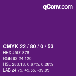 Farbcode: CMYK 22 / 80 / 0 / 53 | qconv.com