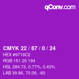 カラーコード: CMYK 22 / 87 / 0 / 24 | qconv.com