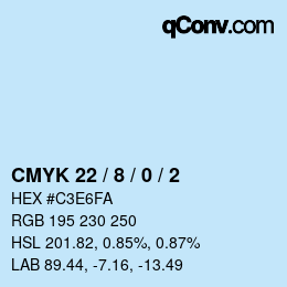 颜色代码: CMYK 22 / 8 / 0 / 2 | qconv.com
