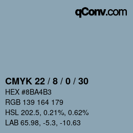 颜色代码: CMYK 22 / 8 / 0 / 30 | qconv.com