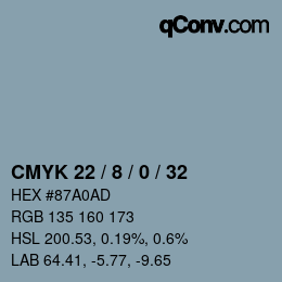 カラーコード: CMYK 22 / 8 / 0 / 32 | qconv.com