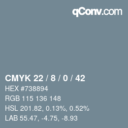 颜色代码: CMYK 22 / 8 / 0 / 42 | qconv.com
