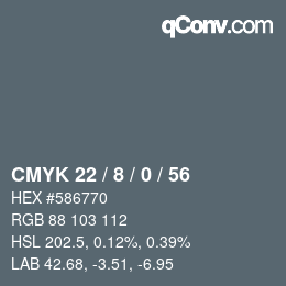 カラーコード: CMYK 22 / 8 / 0 / 56 | qconv.com