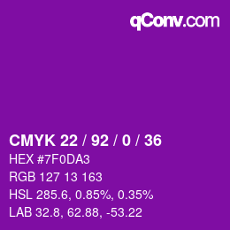 カラーコード: CMYK 22 / 92 / 0 / 36 | qconv.com